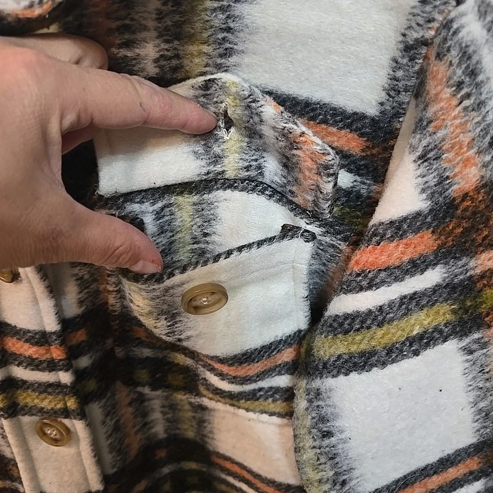 Bke Youth Flannel Shacket Jacket Button-Up Girls Size L White Orange Green Black